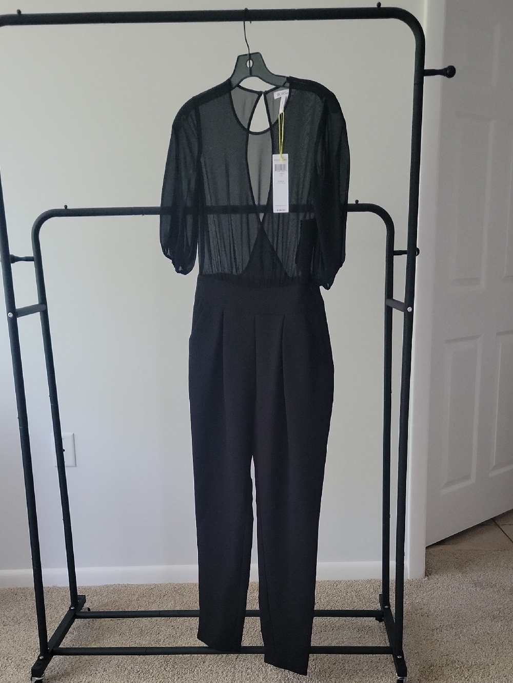 BCBGeneration Black Sheer-Panel Jumpsuit